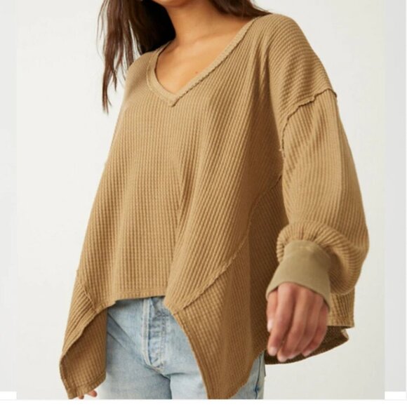 We the Free Free People Coraline Thermal Oversized Long Sleeve Large Yellow - Picture 1 of 4